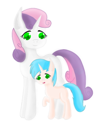 Size: 432x520 | Tagged: safe, artist:iiaquasplash, imported from derpibooru, sweetie belle, oc, oc:novella fantasy, unicorn, adult, female, mother and daughter, offspring, older, parent:sweetie belle, parents:canon x oc, pregnant, simple background, transparent background