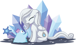 Size: 800x483 | Tagged: safe, artist:xkappax, imported from derpibooru, princess tiffany, bushwoolie, pegasus, pony, crown, crying, crystal, female, friendly, g1, jewelry, regalia, sad, sad pony, simple background, transparent background, wand