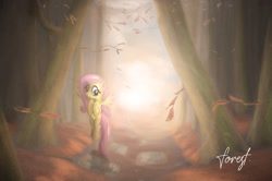 Size: 1800x1198 | Tagged: safe, artist:papaudopoulos69, imported from derpibooru, fluttershy, pegasus, pony, female, floating, forest, looking at you, mare, path, smiling, solo, spread wings, wings