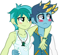 Size: 4000x3615 | Tagged: safe, artist:orin331, imported from derpibooru, gallus, sandbar, human, equestria girls, school daze, season 8, arm around neck, armpits, blushing, clothes, duo, equestria girls-ified, gallbar, implied gay, looking away, male, necklace, shipping, simple background, tanktop, transparent background, vector