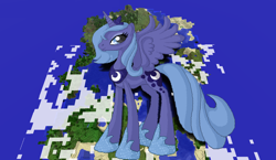 Size: 1440x838 | Tagged: safe, artist:theunknown644, imported from derpibooru, princess luna, alicorn, pony, 3d, crossover, female, game screencap, mare, minecraft, minecraft pixel art, pixel art, s1 luna, solo