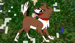 Size: 1440x838 | Tagged: safe, artist:moongazeponies, artist:theunknown644, imported from derpibooru, winona, dog, 3d, crossover, female, game screencap, minecraft, minecraft pixel art, pixel art, solo, tongue out