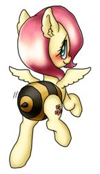 Size: 510x877 | Tagged: safe, artist:shusu, imported from derpibooru, fluttershy, pegasus, pony, animal costume, bee costume, blushing, clothes, costume, female, flutterbee, smiling, solo, wiggle