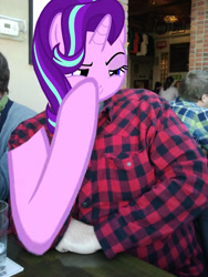 Size: 720x960 | Tagged: safe, imported from derpibooru, starlight glimmer, human, pony, unicorn, boop, exploitable meme, glimmerposting, irl, jim miller, meme, photo, self-boop, solo