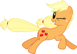 Size: 4066x2864 | Tagged: safe, artist:silentmatten, imported from derpibooru, applejack, earth pony, pony, .ai available, .zip file at source, blonde, female, hatless, mare, missing accessory, one eye closed, running, simple background, solo, transparent background, vector