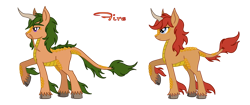 Size: 1435x600 | Tagged: safe, artist:saturngrl, imported from derpibooru, oc, oc only, kirin, cloven hooves, colored fetlocks, curved horn, duo, horn, kirin oc, raised hoof, simple background, solo, transparent background, unshorn fetlocks, vector