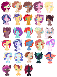 Size: 2144x2864 | Tagged: safe, artist:maiachlte, imported from derpibooru, princess flurry heart, oc, oc only, oc:annastasia, oc:beryl, oc:bolide meteor, oc:confetti cannon, oc:courageous heart, oc:drama king, oc:eclipsed evening, oc:flying colors, oc:gala amethyst, oc:golden hooves, oc:harmony, oc:honey sandwich, oc:jam sandwich, oc:jasper, oc:kratos, oc:lax insense, oc:love poison, oc:north star, oc:peanut sandwich, oc:prince mirage, oc:raspberry cheesecake, oc:ristretto, oc:sandstorm winds, oc:smokey quartz, oc:valiant heart, oc:whirling skies, oc:willow rose, changeling, draconequus, dragon, earth pony, hybrid, pegasus, pony, unicorn, adopted offspring, amputee, base used, changeling oc, chibi, draconequus oc, female, interspecies offspring, magical gay spawn, magical lesbian spawn, male, mare, next generation, offspring, parent:applejack, parent:babs seed, parent:big macintosh, parent:bulk biceps, parent:button mash, parent:cheese sandwich, parent:cinnamon chai, parent:discord, parent:donut joe, parent:fashion plate, parent:flash sentry, parent:fluttershy, parent:garble, parent:lightning dust, parent:pinkie pie, parent:princess cadance, parent:princess celestia, parent:princess ember, parent:queen chrysalis, parent:rainbow dash, parent:rarity, parent:sassy saddles, parent:shining armor, parent:spike, parent:starlight glimmer, parent:sweetie belle, parent:thorax, parent:tree hugger, parent:trixie, parent:twilight sparkle, parent:twist, parents:babstwist, parents:bulkhugger, parents:cheesepie, parents:cinnamon donut, parents:dislestia, parents:emble, parents:flashlight, parents:fluttermac, parents:rainbowdust, parents:rarijack, parents:shiningcadance, parents:startrix, parents:sweetiemash, parents:thoraxspike, simple background, stallion, twins, white background