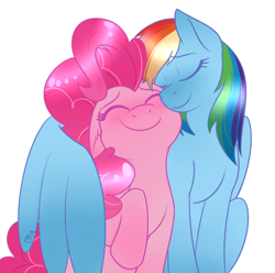 Size: 812x806 | Tagged: safe, artist:dippin-dott, imported from derpibooru, pinkie pie, rainbow dash, earth pony, pegasus, pony, blushing, eyes closed, female, hug, lesbian, pinkiedash, shipping, simple background, snuggling, white background, winghug