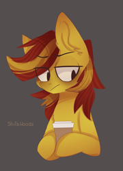 Size: 1115x1546 | Tagged: safe, artist:silvia woods, imported from derpibooru, oc, oc only, oc:archi sketch, pegasus, pony, coffee, male, simple background, solo