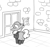 Size: 640x600 | Tagged: safe, artist:ficficponyfic, imported from derpibooru, oc, oc only, oc:face on the wall, oc:lockepicke, cyoa:the wizard of logic tower, bag, bolt, boots, clothes, coat, cyoa, door, frame, hat, mirror, monochrome, shoes, story included