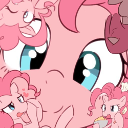 Size: 512x512 | Tagged: dead source, safe, artist:akainu_pony, imported from derpibooru, pinkie pie, pony, looking at you, multeity, one eye closed, smiling, surprised, too much pink energy is dangerous, wink