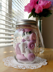 Size: 800x1091 | Tagged: safe, artist:dstears, imported from derpibooru, sweetie belle, pony, blank flank, craft, female, filly, irl, jar, jar of pony, looking at you, photo, pony in a bottle, solo