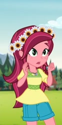 Size: 407x812 | Tagged: safe, imported from derpibooru, screencap, gloriosa daisy, equestria girls, legend of everfree, cute, daisybetes, female, floral head wreath, flower, magical geodes, shocked, solo, surprised