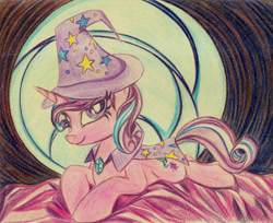 Size: 1443x1180 | Tagged: safe, artist:pedrohander, imported from derpibooru, starlight glimmer, pony, unicorn, cape, clothes, female, hat, solo, traditional art, trixie's cape, trixie's hat