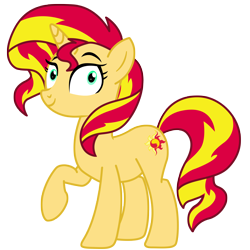 Size: 5000x5000 | Tagged: safe, artist:sunshi, imported from derpibooru, sunset shimmer, pony, unicorn, mirror magic, spoiler:eqg specials, absurd resolution, cute, female, mare, raised hoof, simple background, smiling, solo, transparent background