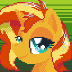 Size: 512x512 | Tagged: safe, artist:phat_guy, derpibooru exclusive, imported from derpibooru, sunset shimmer, pony, unicorn, aseprite, bust, eyes half closed, female, lidded eyes, looking at you, mare, pixel art, portrait, smiling, solo