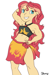 Size: 481x711 | Tagged: safe, artist:beth, artist:php93, imported from derpibooru, sunset shimmer, equestria girls, equestria girls series, forgotten friendship, armpits, belly button, clothes, freckles, muscles, peppered bacon, swimsuit