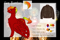 Size: 3000x2000 | Tagged: safe, artist:liefsong, imported from derpibooru, oc, oc:fire bomber, pegasus, pony, clothes, fireworks, jacket, leather jacket, reference sheet