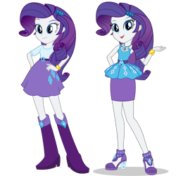 Size: 1475x1475 | Tagged: safe, artist:mewtwo-ex, imported from derpibooru, rarity, equestria girls, equestria girls series, boots, bracelet, clothes, comparison, dress, equestria girls prototype, female, geode of shielding, hand on hip, high heels, jewelry, legs, long hair, pencil skirt, rarity peplum dress, shoes, simple background, skirt, transparent background, vector, wristband