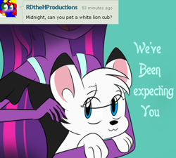 Size: 500x450 | Tagged: safe, artist:wubcakeva, imported from derpibooru, sci-twi, twilight sparkle, big cat, lion, equestria girls, causal midnight sparkle, clothes, crossover, cub, cute, dialogue, jungle emperor leo, kimba, kimba the white lion, midnight sparkle, shirt, smiling