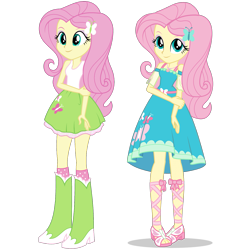 Size: 1475x1475 | Tagged: safe, artist:mewtwo-ex, imported from derpibooru, fluttershy, equestria girls, equestria girls series, boots, clothes, comparison, cute, dress, equestria girls prototype, feet, female, geode of fauna, sandals, shoes, shyabetes, simple background, skirt, smiling, socks, tanktop, transparent background, vector