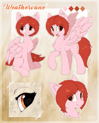 Size: 1037x1280 | Tagged: safe, artist:hioshiru, imported from derpibooru, oc, oc only, oc:weathervane, pegasus, pony, blank flank, commission, female, mare, reference, reference sheet, sitting, slim, smiling, spread wings, wings, ych result