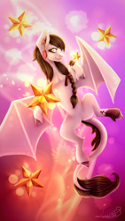 Size: 1440x2560 | Tagged: safe, artist:huayan, imported from derpibooru, oc, oc only, pony, bat wings, braid, female, mare, solo, stars, unshorn fetlocks