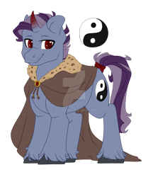 Size: 1024x1225 | Tagged: safe, artist:sk-ree, imported from derpibooru, oc, oc only, pony, unicorn, cloak, clothes, male, simple background, solo, stallion, taijitu, transparent background, watermark