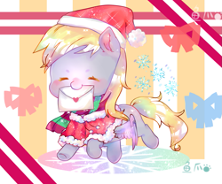Size: 1417x1181 | Tagged: safe, artist:鱼爪, imported from derpibooru, derpy hooves, pegasus, pony, chibi, christmas, clothes, cute, derpabetes, eyes closed, female, hat, holiday, letter, mare, santa hat, solo