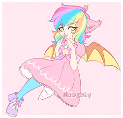 Size: 800x769 | Tagged: safe, artist:cabbage-arts, imported from derpibooru, oc, oc only, oc:paper stars, bat pony, human, amputee, bandage, bat pony oc, clothes, dress, female, humanized, missing limb, solo, stump