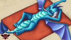 Size: 3840x2160 | Tagged: safe, artist:tsaritsaluna, imported from derpibooru, princess ember, dragon, armpits, basking in the sun, beach, dragoness, eyes closed, female, sand, stretching