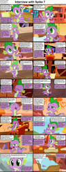 Size: 1282x3304 | Tagged: safe, imported from derpibooru, spike, dragon, comic:celestia's servant interview, caption, cs captions, interview, male, quill, sleeping, solo