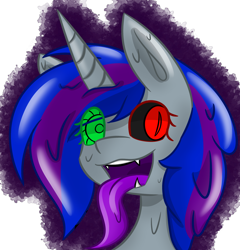 Size: 2482x2588 | Tagged: safe, artist:askhypnoswirl, imported from derpibooru, oc, oc only, oc:vinyl darkscratch, goo pony, original species, bust, fangs, heterochromia, simple background, tongue out, transparent background