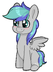 Size: 200x270 | Tagged: safe, artist:lionbun, artist:littledreamycat, imported from derpibooru, oc, oc only, oc:storm feather, pony, blushing, chibi, cute, pixel art, simple background, solo, transparent background