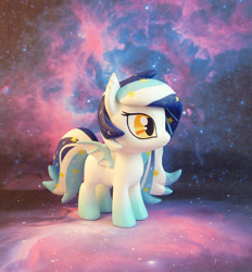 Size: 767x825 | Tagged: safe, artist:krowzivitch, imported from derpibooru, oc, oc only, oc:wistful galaxy, bat pony, pony, commission, craft, female, figurine, filly, sculpture, solo, starry backdrop