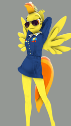 Size: 2160x3840 | Tagged: safe, artist:the_fatcat, imported from derpibooru, spitfire, anthro, plantigrade anthro, 3d, arm behind head, clothes, female, flower, flower in hair, high res, looking at you, sole, soles, solo, source filmmaker, sunglasses, tail, wings