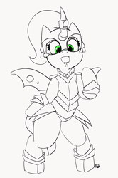 Size: 3217x4854 | Tagged: safe, artist:pabbley, imported from derpibooru, queen chrysalis, changeling, changeling queen, armor, female, looking at you, monochrome, sketch, smiling, solo