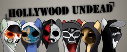 Size: 1390x575 | Tagged: safe, artist:makc-hunter, imported from derpibooru, pony, unicorn, cap, clothes, hat, hollywood undead, hoodie, mask, ponified