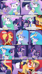 Size: 1080x1920 | Tagged: safe, artist:jase1505, imported from derpibooru, princess celestia, sci-twi, sunset shimmer, twilight sparkle, alicorn, comic:night at the gala, series:sunlight horizons, comic, crying, female, freakout, lesbian, panic attack, sad, scitwishimmer, shipping, sunsetsparkle, twilight sparkle (alicorn), unicorn sci-twi