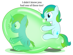 Size: 4000x3000 | Tagged: safe, artist:bladedragoon7575, imported from derpibooru, oc, oc only, oc:balance blade, oc:delphina depths, balloon, encasement, simple background, surprised, that pony sure does love balloons, transparent background