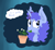 Size: 3150x2916 | Tagged: safe, artist:paskanaakka, derpibooru exclusive, imported from derpibooru, oc, oc only, oc:midnight dew, pony, unicorn, abstract background, bust, dialogue, eating, female, flower, flower pot, herbivore, horses doing horse things, mare, portrait, solo