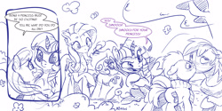 Size: 4000x2000 | Tagged: safe, artist:dilarus, deleted from derpibooru, imported from derpibooru, big macintosh, carrot top, doctor whooves, fluttershy, golden harvest, octavia melody, time turner, twilight sparkle, alicorn, earth pony, pegasus, pony, meet-the-pones, abuse of power, blushing, clothes, cloud, comic, dialogue, disgusted, fluttertop, gay, kissing, macturner, male, partial color, raised hoof, scarf, scepter, shipper on deck, shipping, signature, simple background, sketch, speech bubble, tongue out, tree, twilight scepter, twilight sparkle (alicorn), twilight the shipper, tyrant sparkle, varying degrees of want, white background