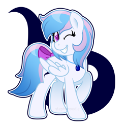 Size: 1500x1500 | Tagged: safe, artist:stephanoodle, deleted from derpibooru, imported from derpibooru, oc, oc only, oc:starburn, pegasus, bow, jewelry, necklace, one eye closed, tail bow, wink