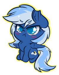 Size: 3413x4320 | Tagged: safe, artist:wickedsilly, imported from derpibooru, oc, oc only, oc:lunacy, pegasus, pony, blush sticker, blushing, chest fluff, chibi, scrunch, scrunchy face, simple background, solo, starry eyes, transparent background, wingding eyes