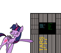 Size: 560x482 | Tagged: safe, artist:j1mmy c4ge, imported from derpibooru, twilight sparkle, alicorn, pony, robot, cutie mark, female, interstellar, presenting, proud, smug, tars, twilight sparkle (alicorn), wings