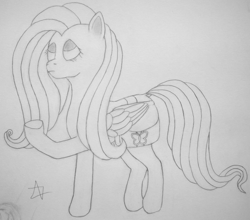 Size: 2217x1954 | Tagged: safe, derpibooru exclusive, imported from derpibooru, fluttershy, pony, female, frown, lineart, looking up, mare, pencil drawing, rain, saddle bag, signature, solo, traditional art, underhoof, wip