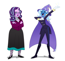 Size: 1244x1169 | Tagged: safe, artist:bubba-smith, imported from derpibooru, starlight glimmer, trixie, human, clothes, duo, horned humanization, humanized, simple background, transparent background