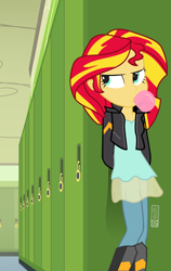 Size: 720x1140 | Tagged: safe, artist:dm29, imported from derpibooru, sunset shimmer, equestria girls, arm behind back, bubblegum, clothes, female, food, gum, solo