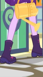 Size: 1242x2208 | Tagged: safe, imported from derpibooru, screencap, sci-twi, twilight sparkle, equestria girls, equestria girls series, my little shop of horrors, boots, clothes, female, legs, pictures of legs, raised leg, shoes, skirt, solo, watering can