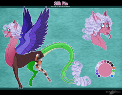 Size: 1440x1125 | Tagged: safe, artist:bijutsuyoukai, imported from derpibooru, oc, oc only, oc:silk pie, draconequus, female, interspecies offspring, offspring, parent:discord, parent:pinkie pie, parents:discopie, reference sheet, solo